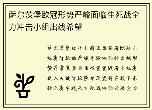 萨尔茨堡欧冠形势严峻面临生死战全力冲击小组出线希望