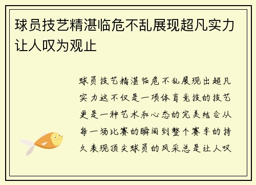 球员技艺精湛临危不乱展现超凡实力让人叹为观止