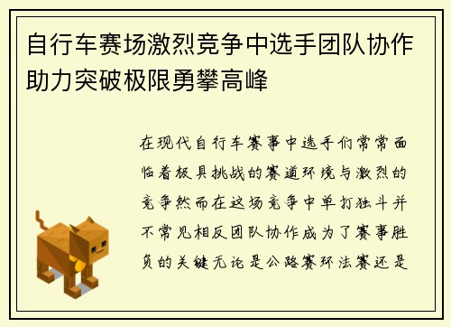 自行车赛场激烈竞争中选手团队协作助力突破极限勇攀高峰
