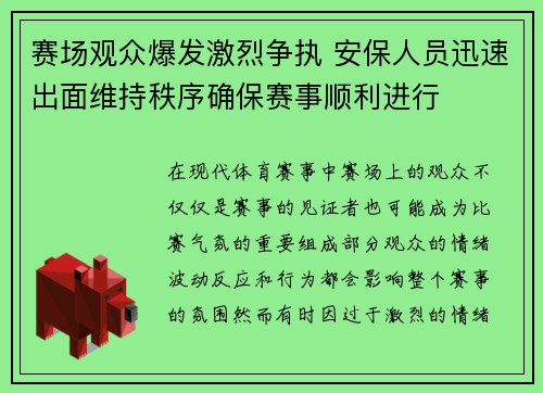 赛场观众爆发激烈争执 安保人员迅速出面维持秩序确保赛事顺利进行